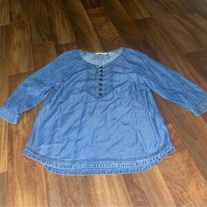 Soft surroundings Denim Chambray Tencel Lyocell tunic top  Petite Sm Round Hem